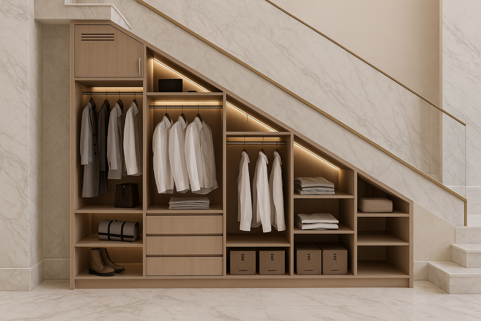 Front view of Atelier Noble Closet Conversion Under Stair Unit in Dubai villa