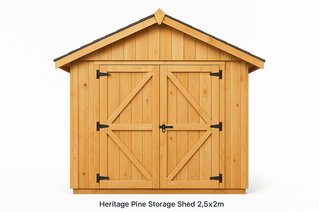 Front view of Heritage Pine Storage Shed 2.5x2m