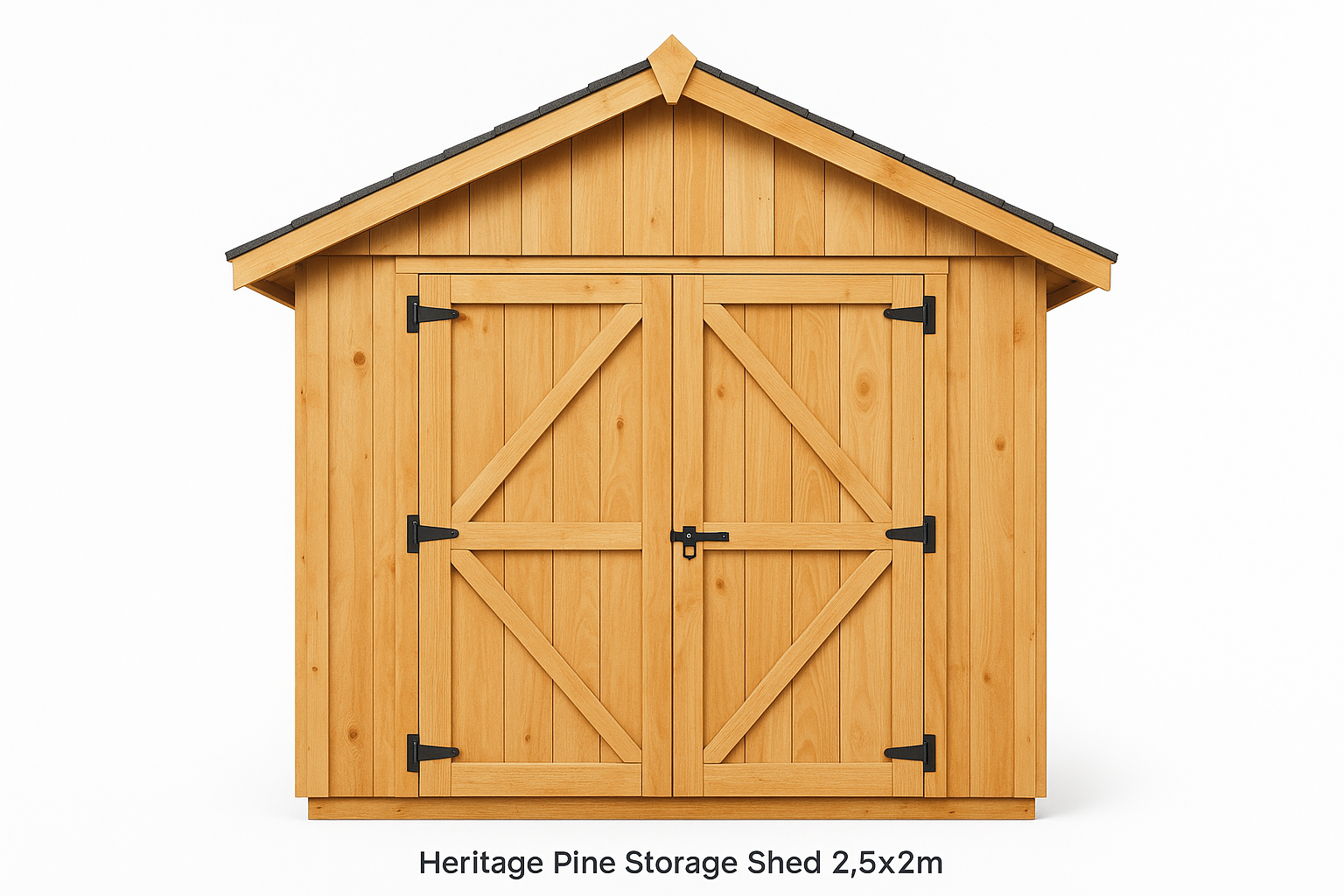 Front view of Heritage Pine Storage Shed 2.5x2m