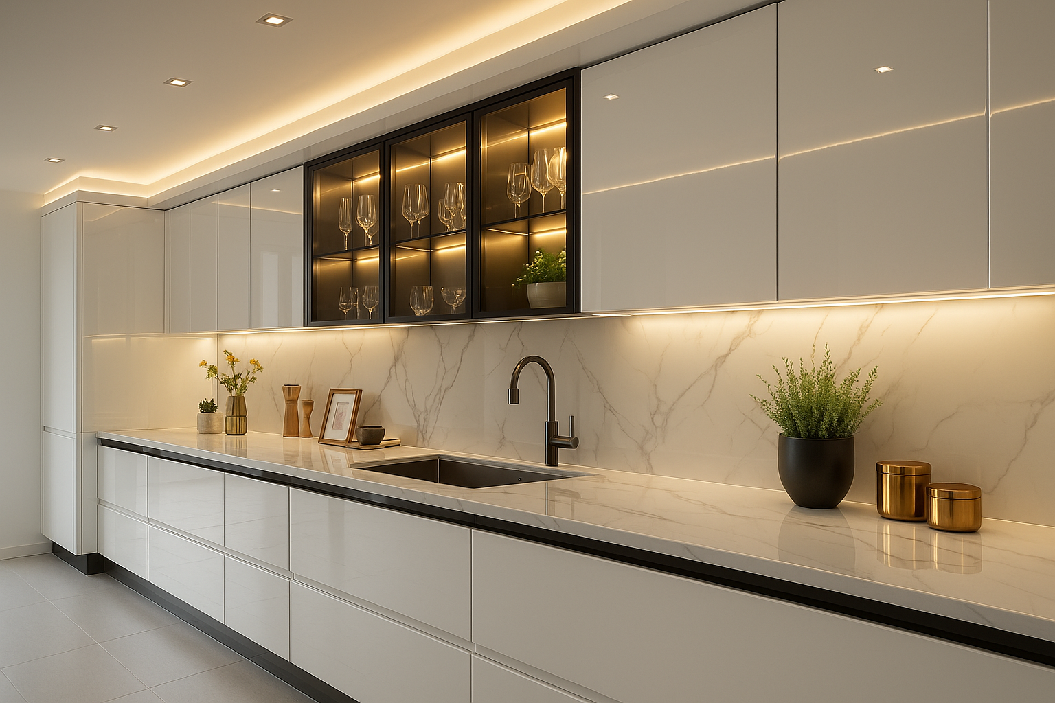 Isla Gloss Modular Kitchen - Luxury High-Gloss with LED