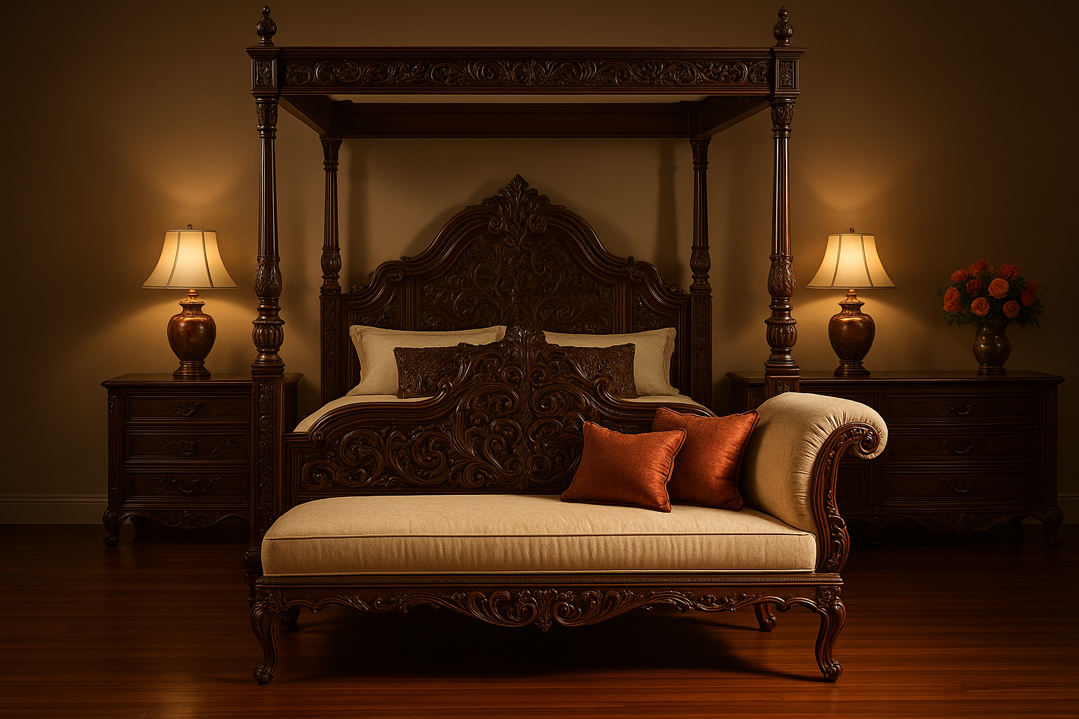 L'Éternelle – Vintage Bedroom Timeless Living - Ornate Four-Poster Luxury