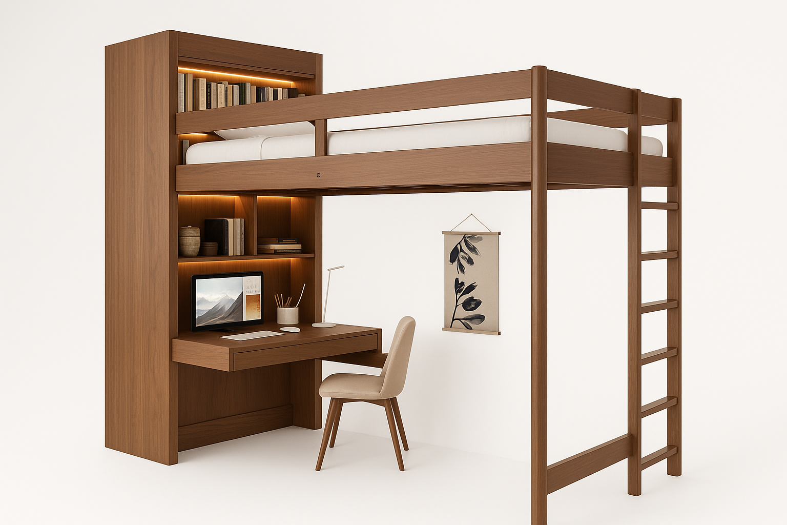 Maison Sage Loft Bed with Desk - Perspective View