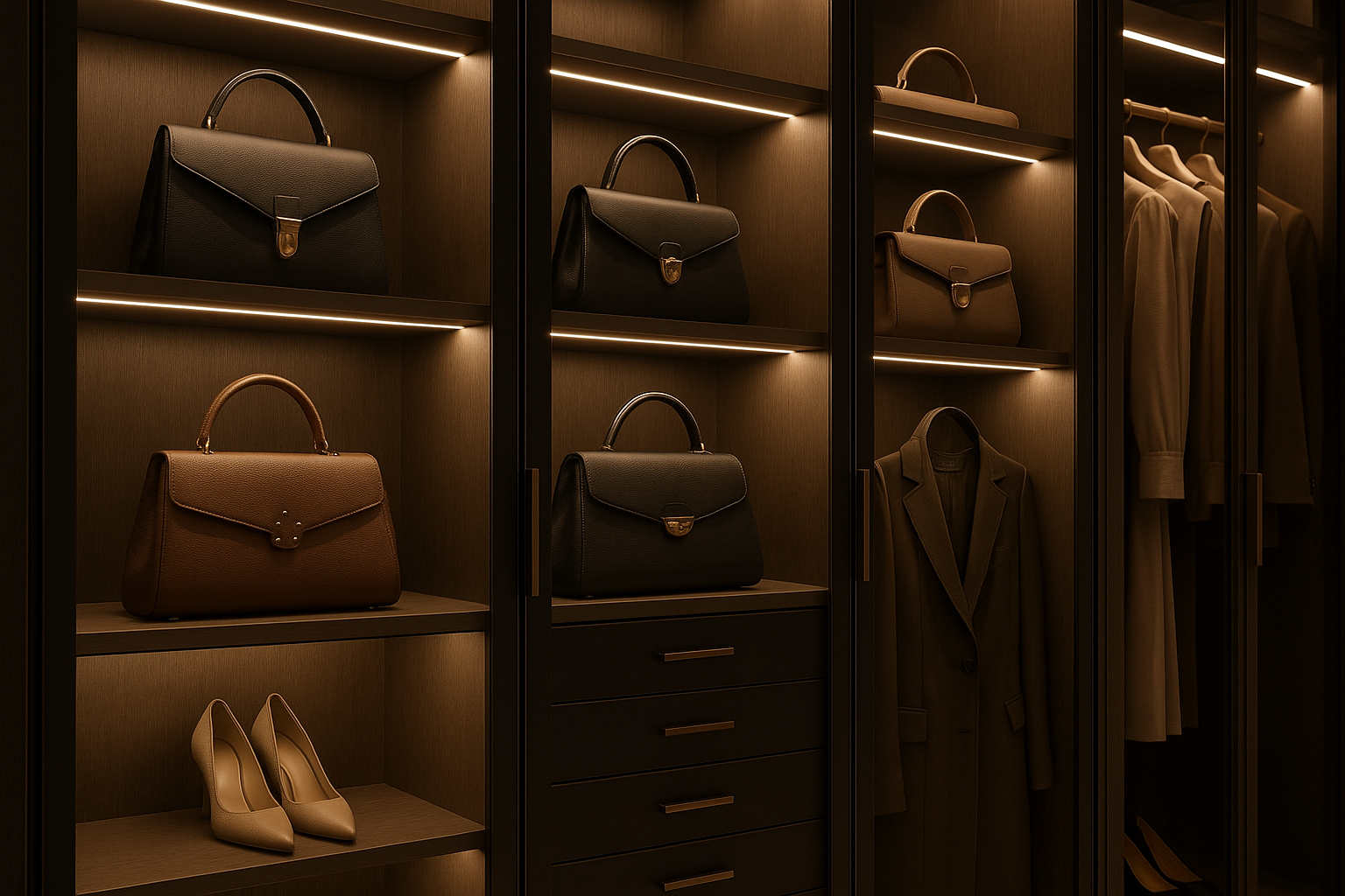 Nooré Walk-in Wardrobe - Black Glass Display Detail