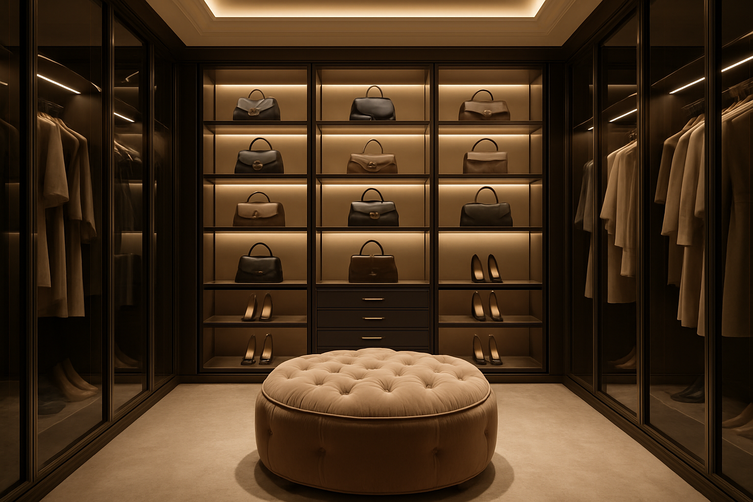 Nooré Walk-in Wardrobe - Luxury Boutique with Black Glass