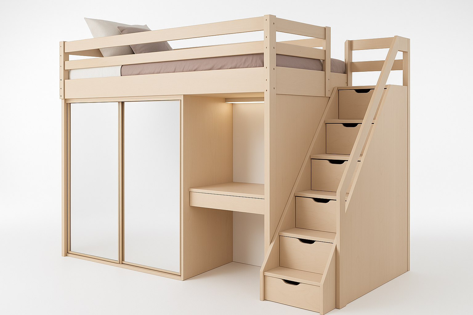 Side view of Perdue Premier loft beds with wardrobe