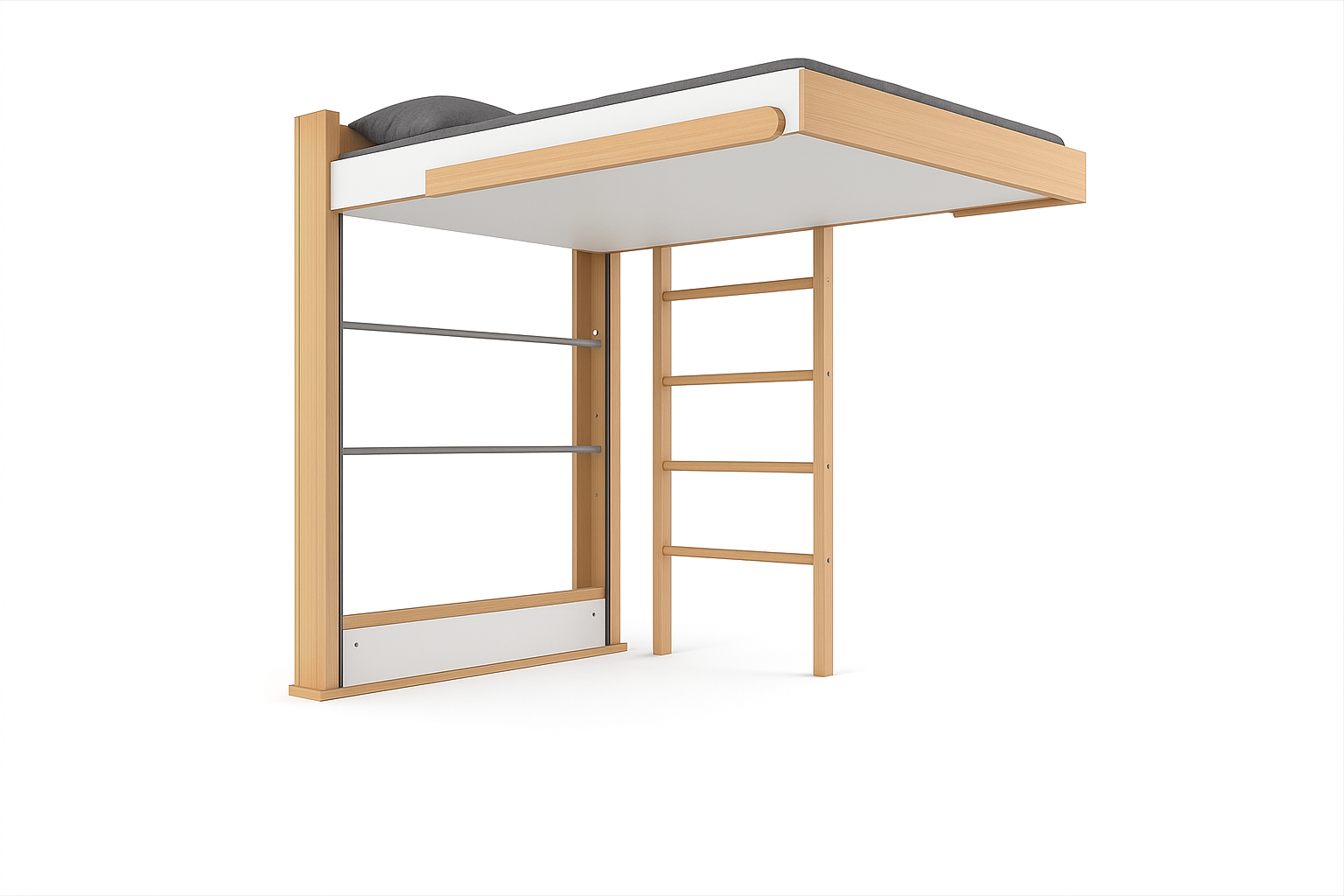 Wood Frame Loft Bed - Perspective View